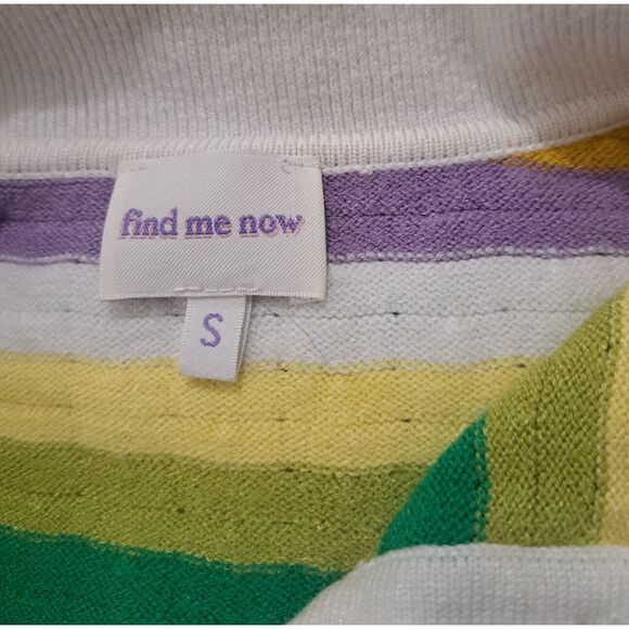 Find Me Now Womens Small sweater peterpan cropped yellow green stripe scallop - Picture 6 of 9